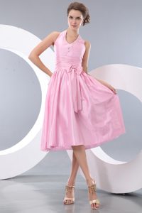 Rose Pink Empire Halter Dama Quinceanera Dresses with Sash Beading