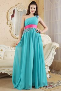 Teal Empire One Shoulder Dresses for Damas with Beading in Camuy