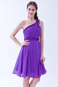 Ruched One Shoulder Chiffon Quinceanera Dama Dresses Knee Length