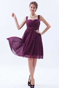 Straps Beading Ruches Chiffon Quinceanera Dama Dresses in Purple