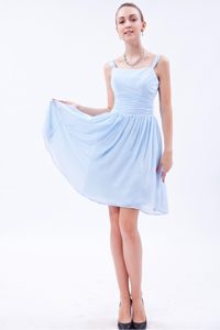 Ruched Light Blue Chiffon Quinceanera Dama Dresses with Straps