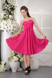 Hot Pink Empire Taffeta Quinceanera Dama Dresses with Ruches 2013