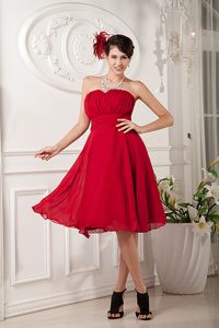 Ruched Red Chiffon Strapless Aempire Dama Dresses for Quinceanera