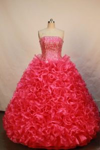 Red Layers Ruffled Strapless Quinceanera Dress in Norfolk