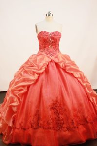 Brush Train Orange Cheap Quinceanera Gown with Embroidery