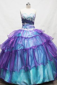 Teal and Purple Layered Sweet Sixteen Dress with Appliques