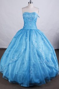 Blue Embroidery Sweetheart Sweet 16 Dress Ruched in Essex