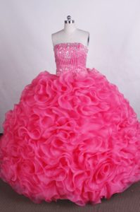 Beaded Strapless Hot Pink Quinceanera Dresses with Ruffles