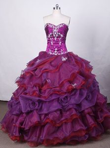 Hand Made Flower Purple Quince Dress with Applique Beading