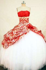 Zebra Red and White Hand Made Flower Quinceanera Dresses