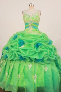 Pick-ups Green Straps Beaded Dresses Of 15 with Appliques