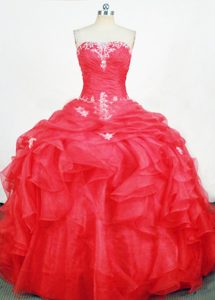 Red Ruffled Appliques Quinceanera Dresses Ruched for Cheap