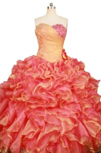 Ruched Two-toned Ruffled Quinceanera Dresses with Flowers