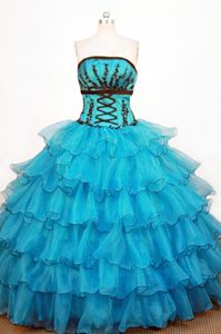 Layered Strapless Organza Teal Dresses For 15 in Cheshire