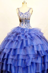 Devon Beaded Straps Blue Quinceanera Dresses with Ruffles