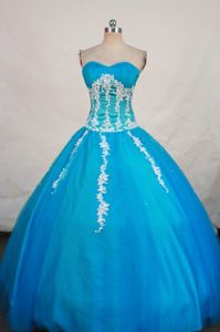 Sweetheart Blue Dresses For a Quince with Appliques 2014