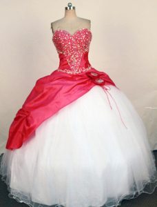 Hand Made Flower Sweetheart Red Quince Dress with Beading