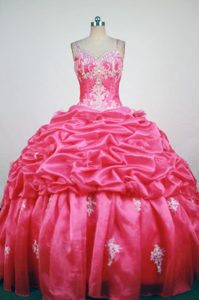 Appliques Straps Red Quinceanera Gown with Beads Pick-ups