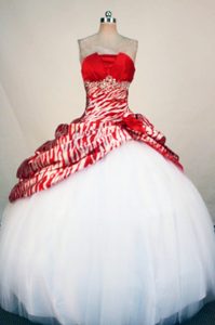 Printing Zebra Red and White Beading Tulle Quinceanera Dresses