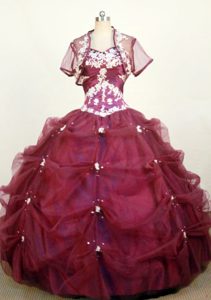 Embroidery Ruched Beading Pick-ups Burgundy Quinceanera Dresses