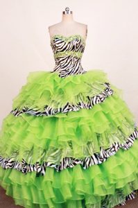 Zebra Spring Green Rhinestones Layered Dresses for Quinceanera