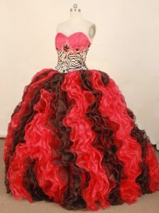 Zebra Red and Black Ruffles Quinceanera Dresses with Brush Train