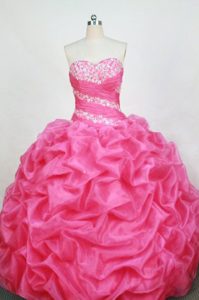 Beaded Rose Pink Ruching Pick-ups Sweet 16 Dress for Quinceanera