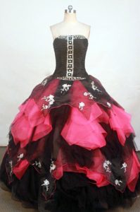 Black and Pink Tiered Ruching Beaded Dresses for Sweet Quinceanera