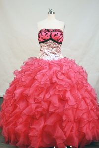 Zebra Embroidery Watermelon Quinceanera Dress with Ruffles Layered