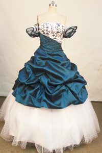 Off The Shoulder Blue and White Beading Appliques Quinceanera Dress