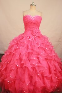 Ruching Beaded Sweetheart Watermelon Flowers Quinceanera Dresses