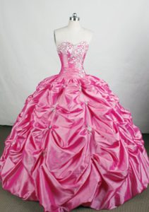 Appliques Beading Rose Pink Ruched Taffeta Quinceanera Dresses