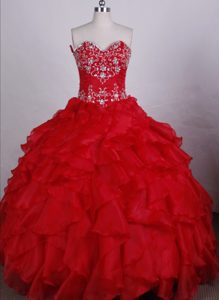 Red Appliques Beading Townsville Quinceanera Dress with Ruffles