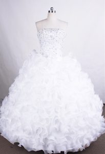 Beading Ruffled Layers White Organza Dresses for Quinceaneras