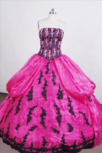 Embroidery Hot Pink Strapless Quinceanera Dresses for Sweet 16