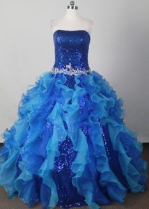 Sequins Colored Blue Beading Appliques Dress for Sweet Quinceanera