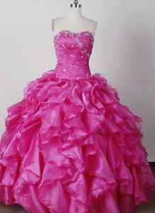 Beading Ruched Hot Pink Sweet 16 Quinceanera Dress with Ruffles