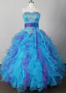 Flower Layered Ruffles Colorful Organza Quinceanera Dress with Belt