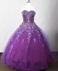 Purple Ball Gown Strapless Beaded Quinceanera Dresses in Melton