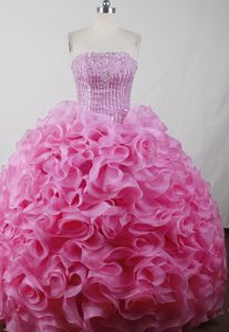 Pretty Pink Organza Sweet 15 Quinceanera Dress with Layered Ruffles