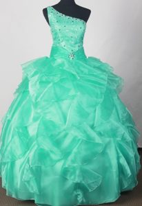 Turquoise One Shoulder Beaded Ruffles Sweet 16 Dresses for Quince