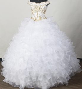 Off The Shoulder Beading White Quinceanera Dresses with Ruffles