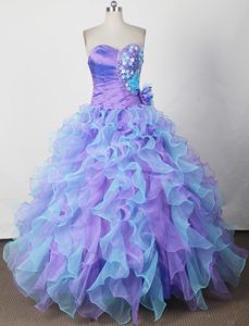 Colorful Appliques Ruched Quinceanera Dress with Hand Made Flower