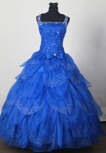 Beaded Wide Straps Ruching Ruffled Sweet 16 Dresses with Bowknot