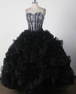 Rhinestones Ruffled Layers Black Quinceanera Dress in Townsville