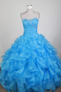 Ruched Beading Sweetheart Baby Blue Quinceanera Dress with Ruffles
