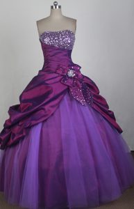 Beaded Strapless Purple Sweet 16 Quinceanera Dresses with Bowknot