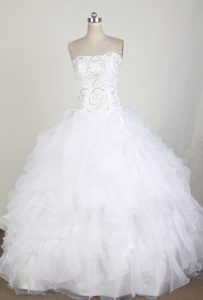 Ruffled Layers Beading White Quinceanera Dresses with Brush Train