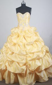 Embroidery Beaded Champagne Quinceanera Dresses with Pick-ups