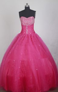 Simple Discount Hot Pink Organza Beaded Ruching Sweet 16 Dresses